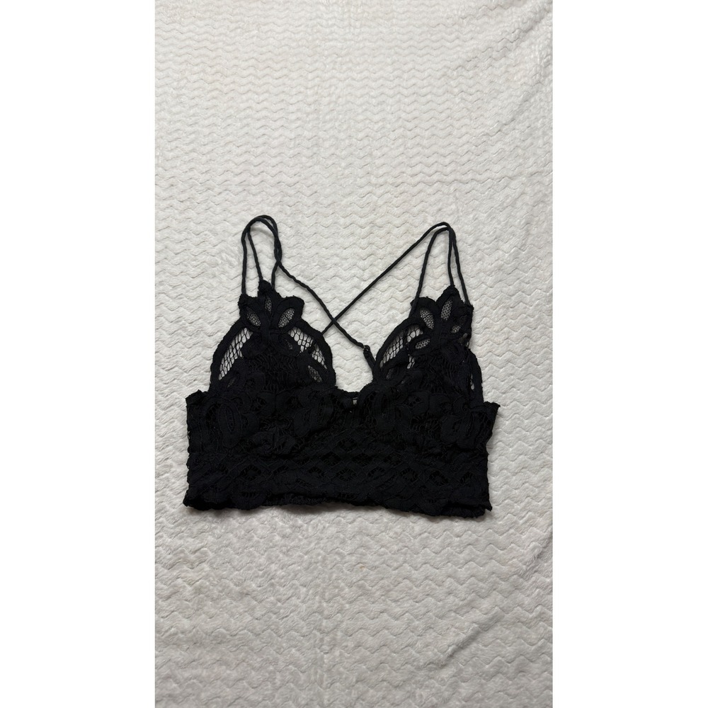 Free People Adelia Black Floral Lace Smocked Back Strappy Bralette Top Small